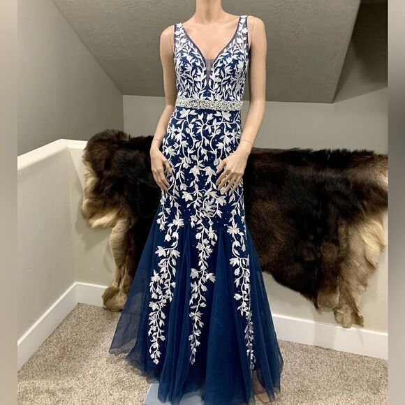 Custom Made Embroidered Lace and Exquisite Beaded 
& Sequins Mermaid Gown - Picture 1 of 17